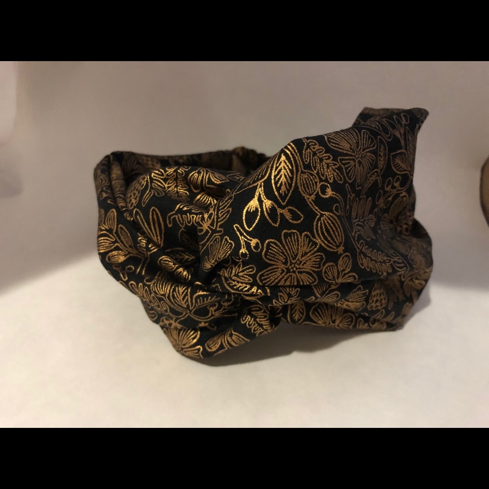 Black and gold floral turban headband